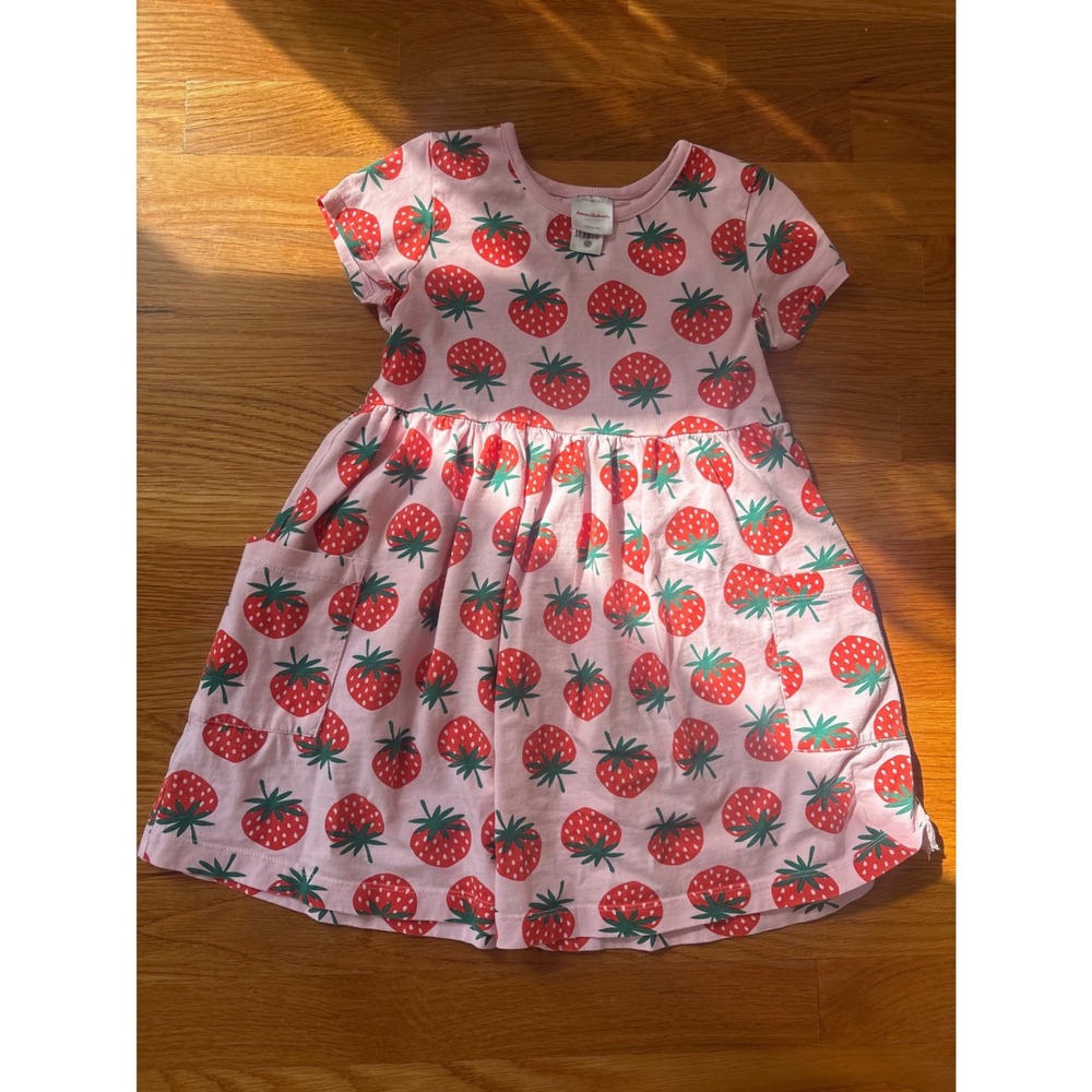 Hanna Andersson Girls Pink Strawberry Print Pocket Dress US 5 110cm SS23 65642